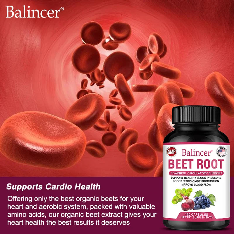Beetroot Capsules Organic Beetroot Powder Extract + Black Pepper Nitric Oxide Production Blood Circulation Blood Pressure Health - TrendForce25