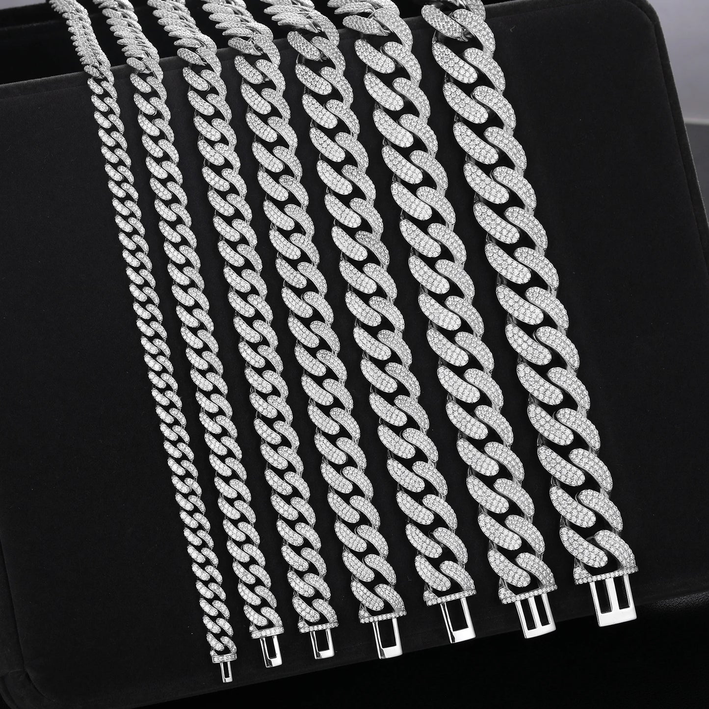 D VVS Moissanite 8-20mm S925 Sterling Silver Cuban Link Bracelet Miami Chain Necklace For Men Singer Style Rap Hip Hop Jewelry - TrendForce25