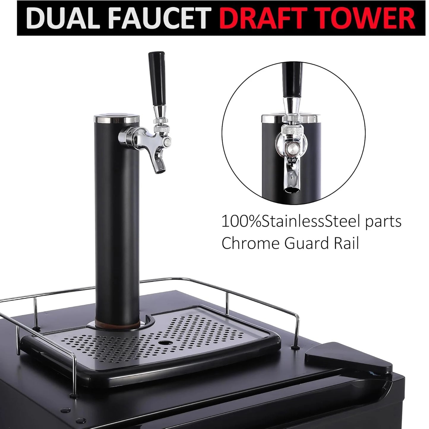 Beer Kegerator One-key Barrel Beer Cooler Full-size Barrel Cooler with Shelves Stainless Steel Drip Tray and Rail Beer Kegerator