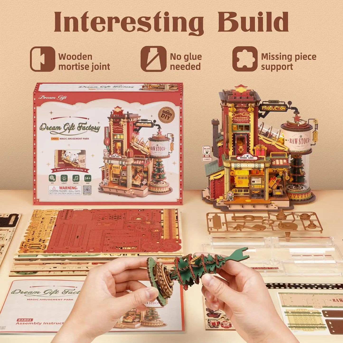 Robotime Rokr Wooden Music Box Christmas Dream Gift Factory 3D Wooden Puzzles Wooden Model Kits Build Best Gifts for Kids Adults