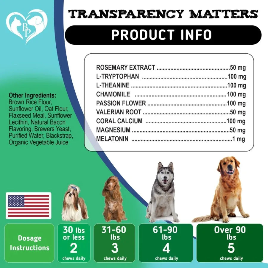 Hemp Calming Chews for Dogs Puppy Pet Separation Anxiety Relief Treats Calm Aggressive Behavior Melatonin Anti Stress Treatment - TrendForce25