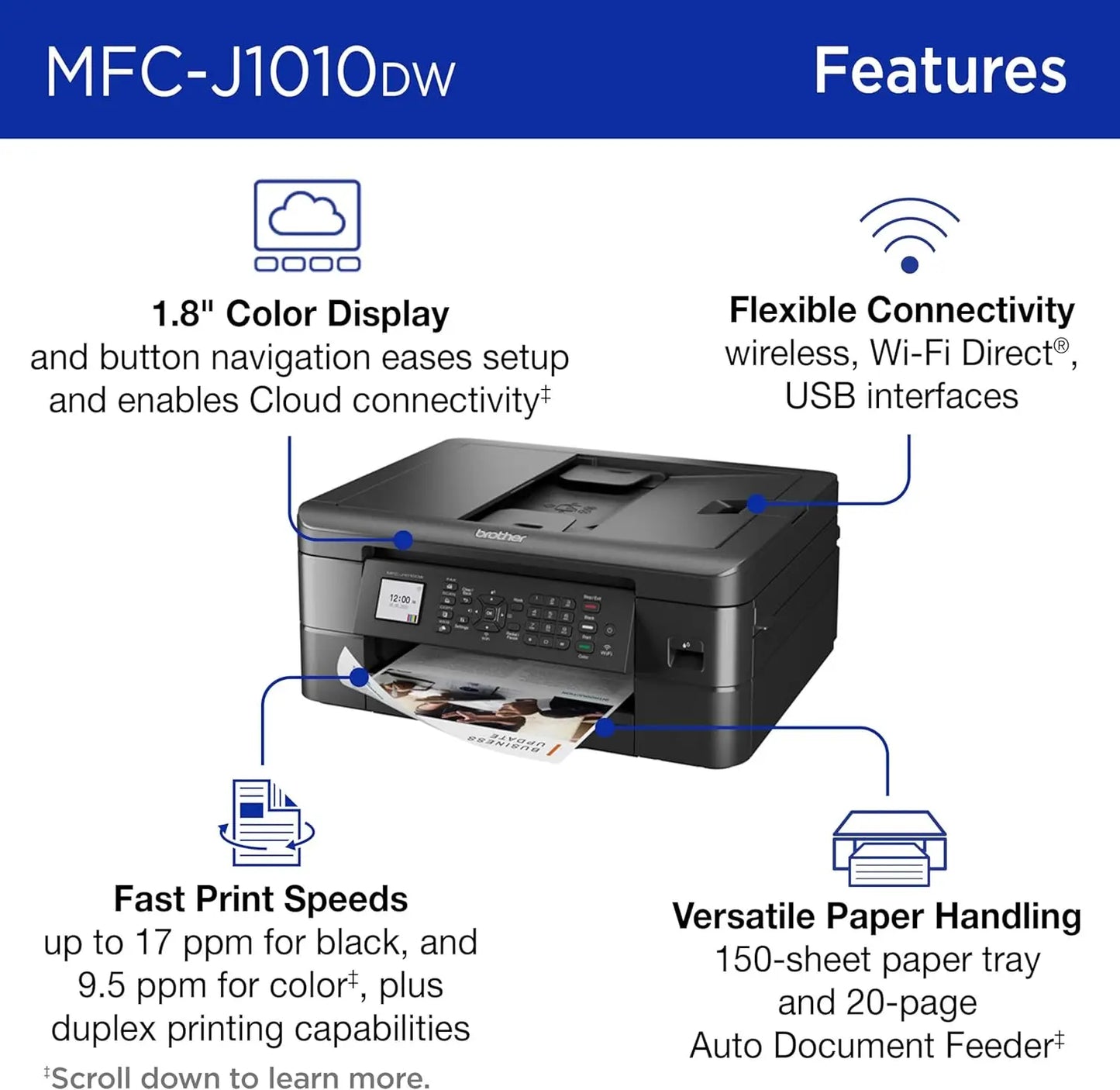 MFC-J1010DW Wireless Color Inkjet All-in-One Printer with Mobile Device and Duplex Printing, Refresh Subscription and Works