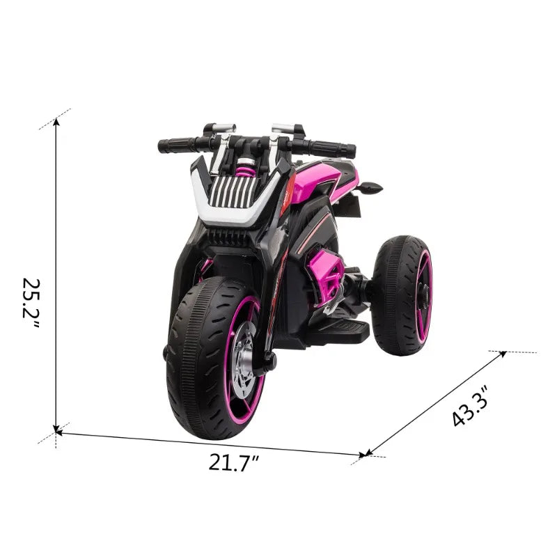 12V Three-wheel Ride On Motorcycle, Kids Electric Motorbike with Horns, LED Lights, Gift for Kids 3-8 Years,Rosy - TrendForce25