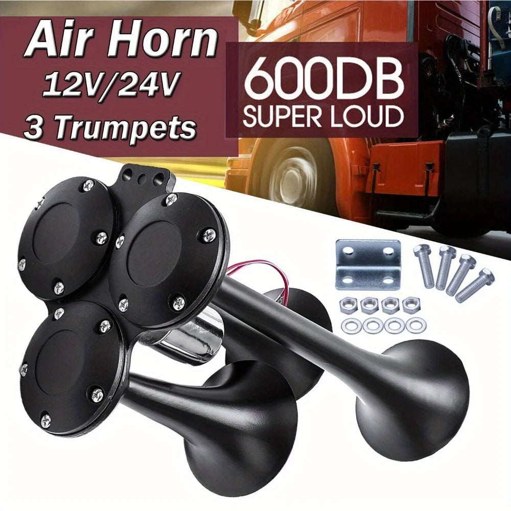Super Loud Train Electric Air Horn 600DB 3 Trumpets Car Truck Boat Speaker - TrendForce25