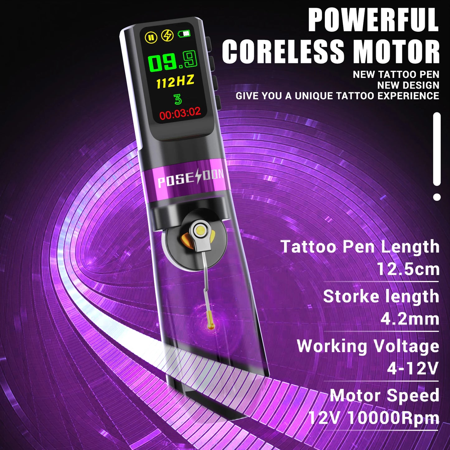 Tattoo Kit POSEIDON New Memory Tattoo Pen Kit For Permanent Makeup Tattoo Machine Wireless Tattoo Power Supply Tattoo Gun Kit