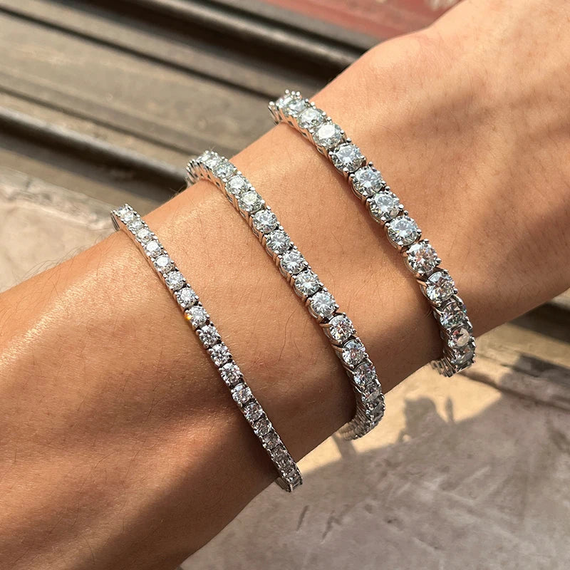Real 4mm EF Color Moissanite Sparkling Full Diamond GRAY 925 Sterling Silver Wedding Engagement Party Jewelry Bracelet For Women - TrendForce25