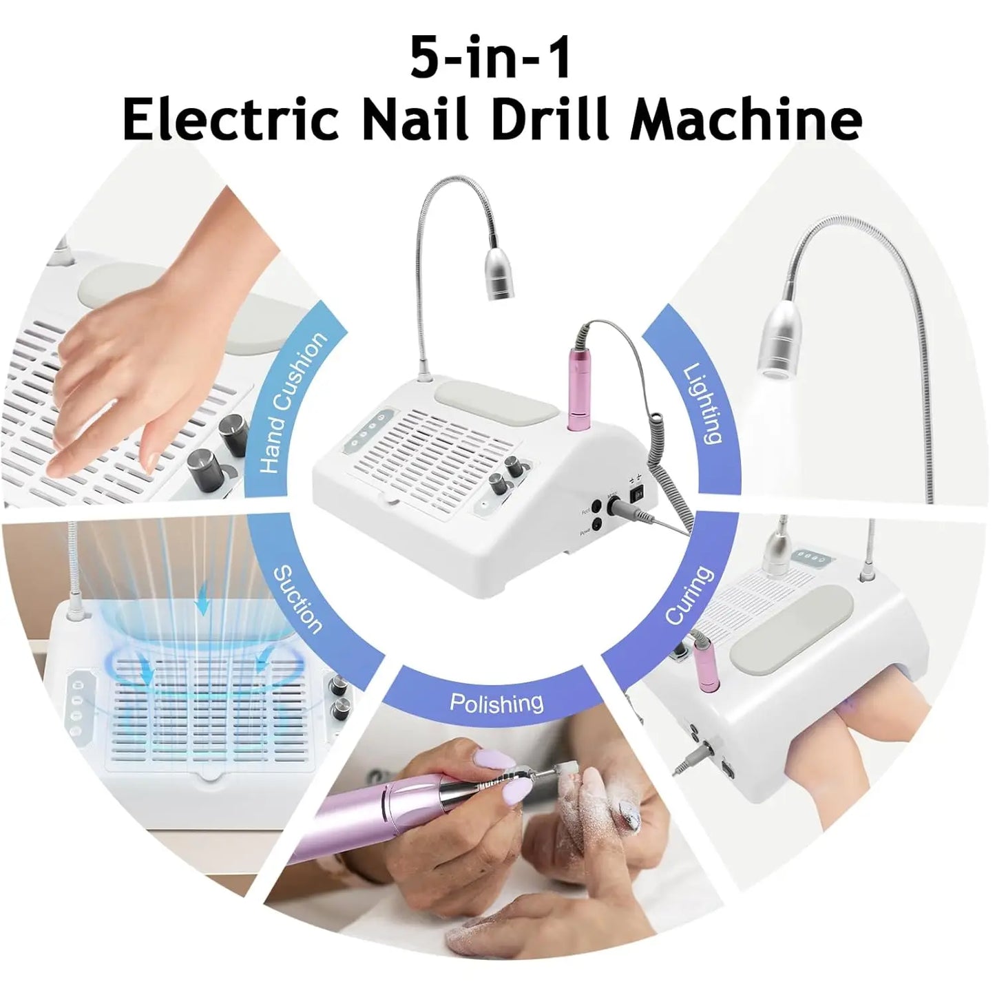 5 in 1 Nail Drill Manicure Machine, Professional 30000rpm Electric Nail Drill Machine, Electric , Nail Lamp for Nails Manicure - TrendForce25