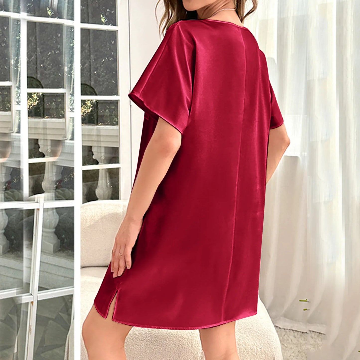 Women'S Ice Silk T Shirt Nightdress Thin Home Pajamas Plus-Size Long Sleepshirts Christmas Nightgown Nightwears For Ladies