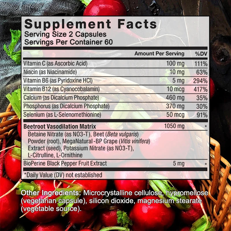 Beetroot Capsules Organic Beetroot Powder Extract + Black Pepper Nitric Oxide Production Blood Circulation Blood Pressure Health - TrendForce25