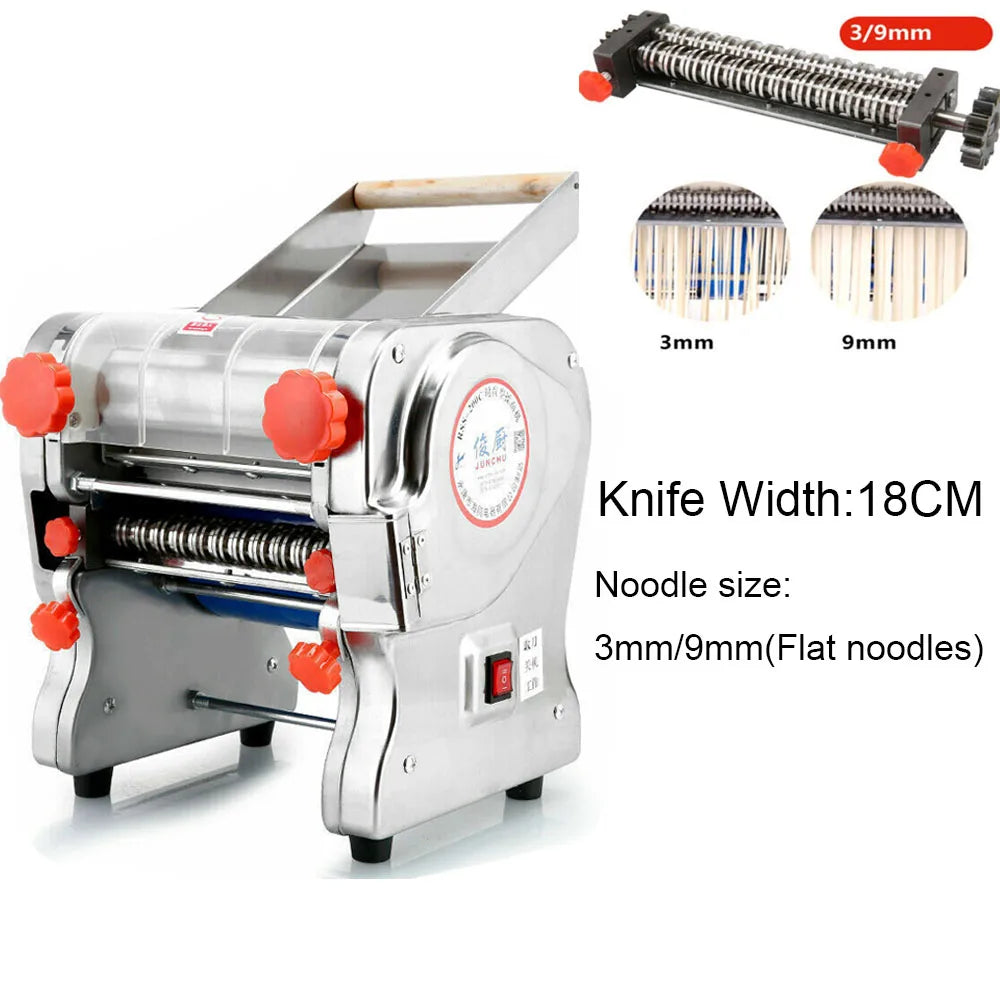 550W Electric Pasta Maker Noodle Machine Dumpling Skin Roller Steel Full Stainless Steel Dual Knife Noodle Maker For Commercial