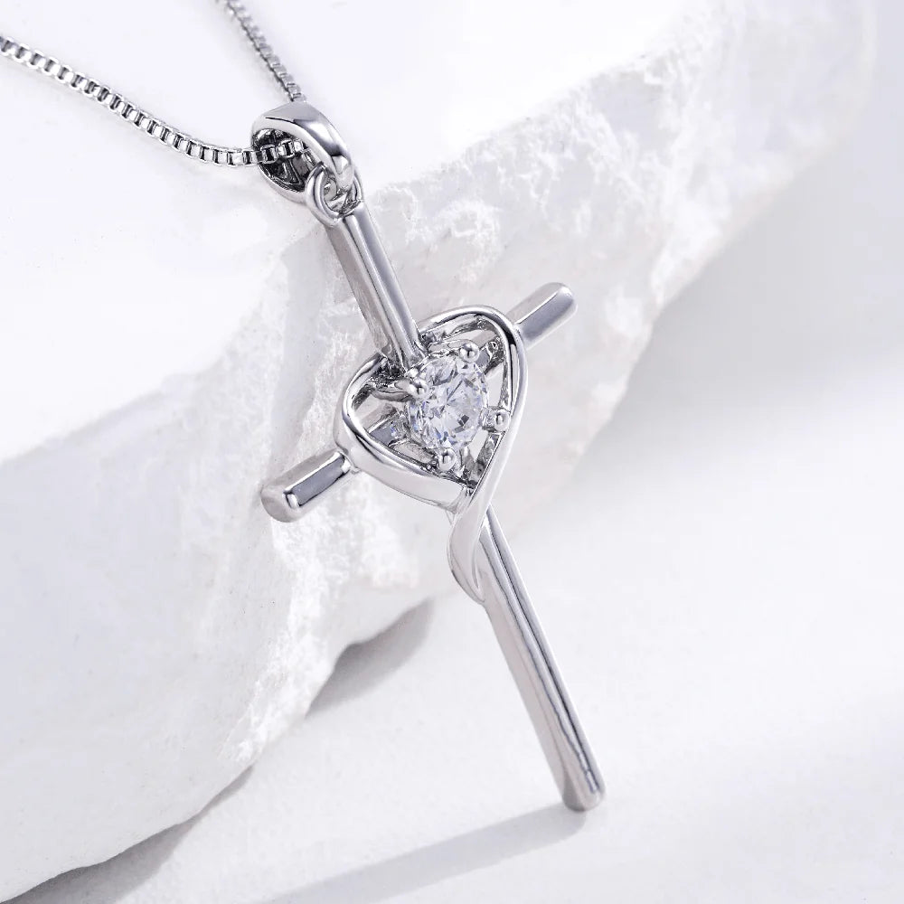 925 Sterling Silver Cross Zircon Necklace Pendant for Women Wedding Jewelry Clavicle Chain Prayer Gifts Stock in USA Warehouse