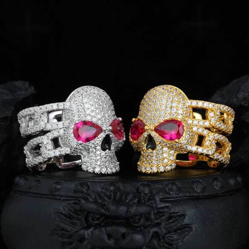 TUHE Unisex Iced Out Skull Ring S925 Silver VVS1 Moissanite For Men Hip Hop Jewelry