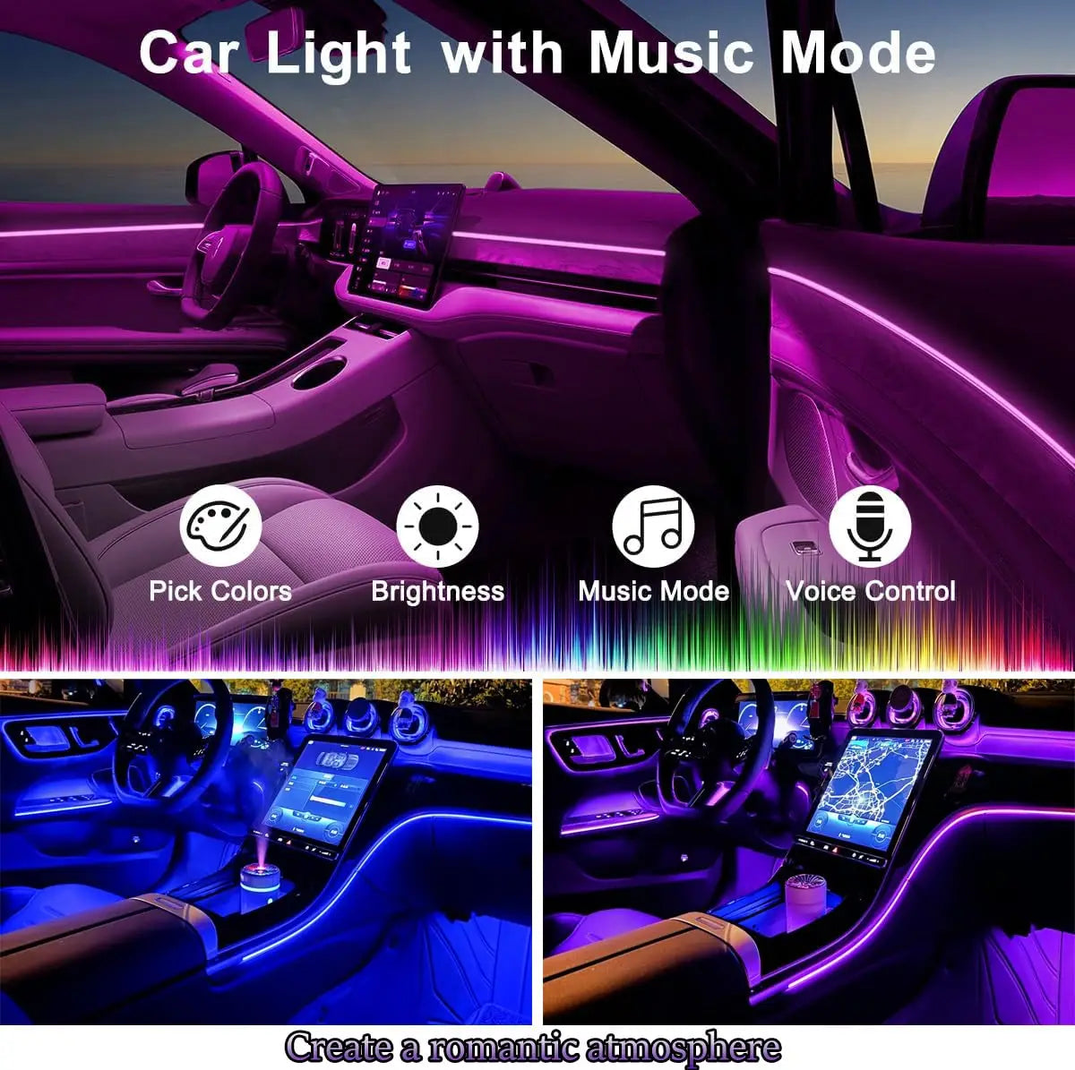 5 in 1 Remote Control Ambient Lighting Kits Car LED Lights Interior with USB Music Sync RGB Inside Car Strips Neon Light - TrendForce25