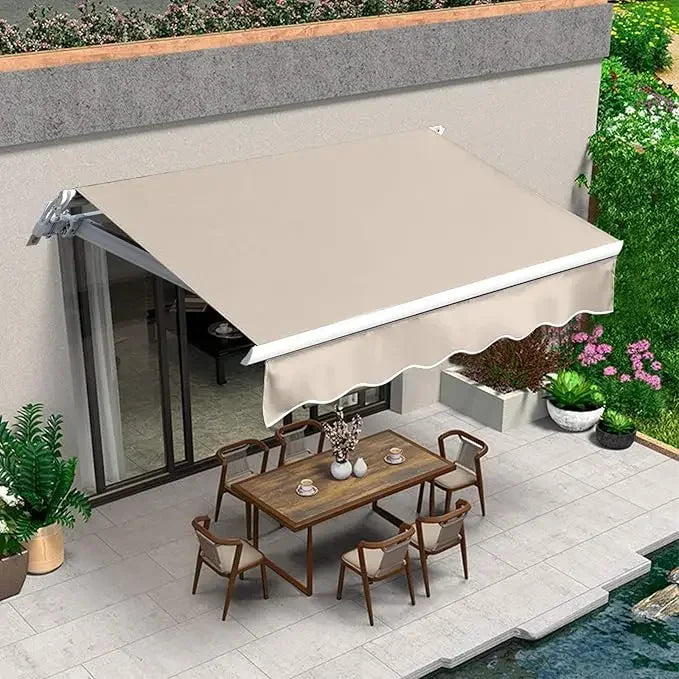 13.1'x8.2' Patio Awning, Retractable Awning with Crank Handle and Waterproof Polyester