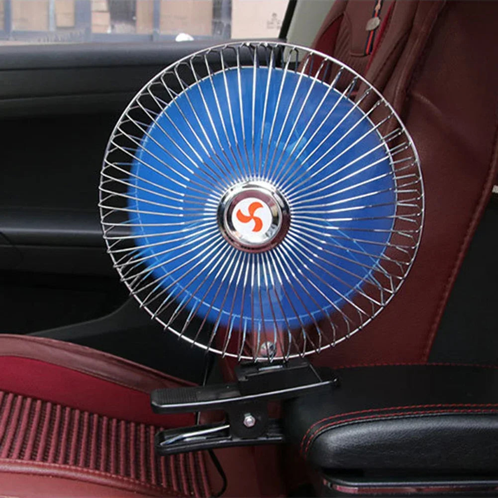 8 Inch Car Fan Electric Car Oscillating Fan Low Noise Air Cooling Fan 12V/24V 15W Rotation Clip Car Fan Vehicle Air Cooler