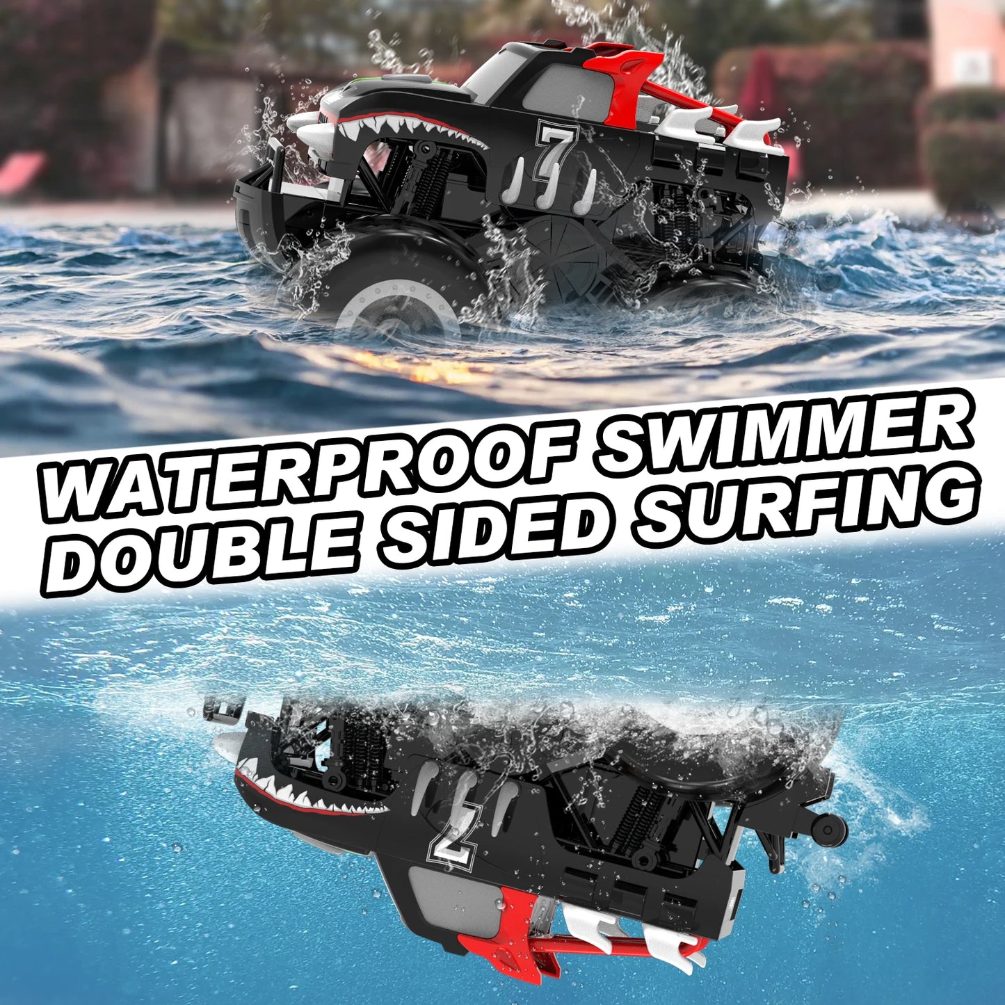STEMTRON Amphibious Remote Control Car Toys for Boys 2.4 GHz 1:16 All Terrain Off-Road RC Car Waterproof RC Monster Truck