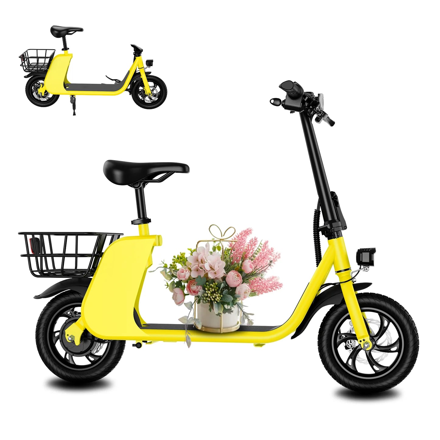 450W adult electric scooter 15.5mph, with seat and shopping basket, suitable for female electric scooters for urban commuting - TrendForce25