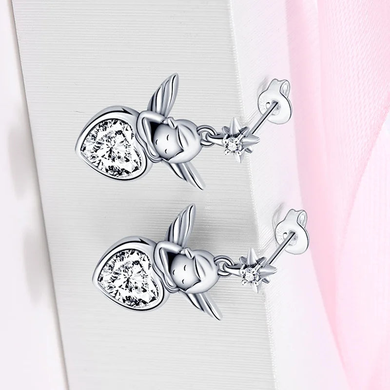 CYCUFF 925 Sterling Silver Angel Inlaid Zircon Earrings Drop Earrings Charm Jewelry Party Fashion Fine DIY Gift Making For Women