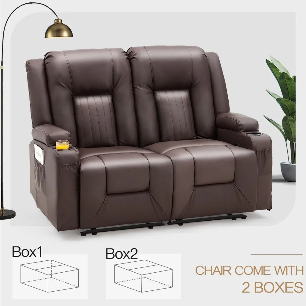 Loveseat Recliner with Cup Holders&Side Pockets, Modern Manual RV Couch Sofa Wall Hugger Recliner Faux Leather Double Recliner H - TrendForce25
