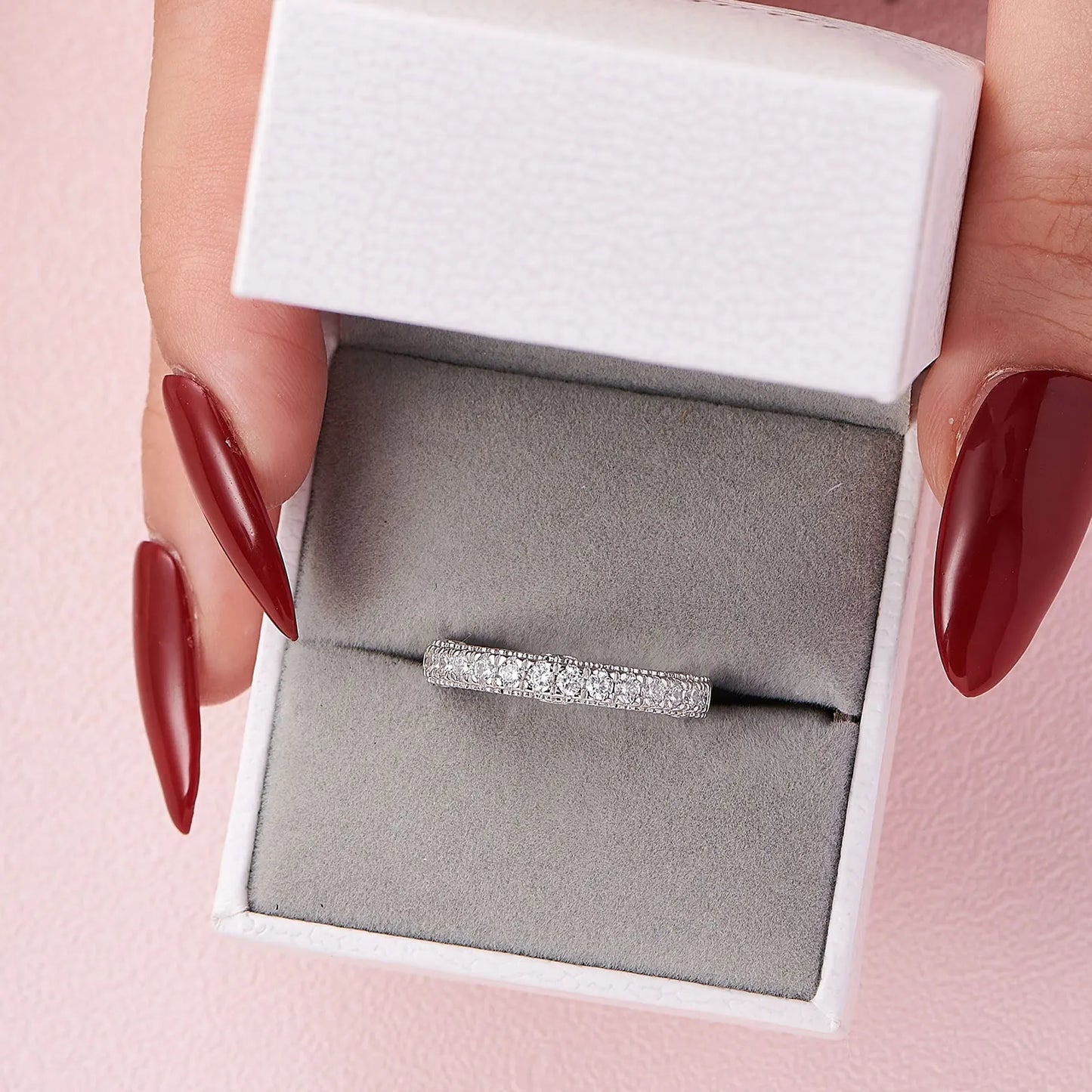 Newshe Solid 925 Sterling Silver Etenity Wedding Rings for Women AAAAA Cubic Zircons Unquine Design Classic Jewelry JR4887_BAND - TrendForce25