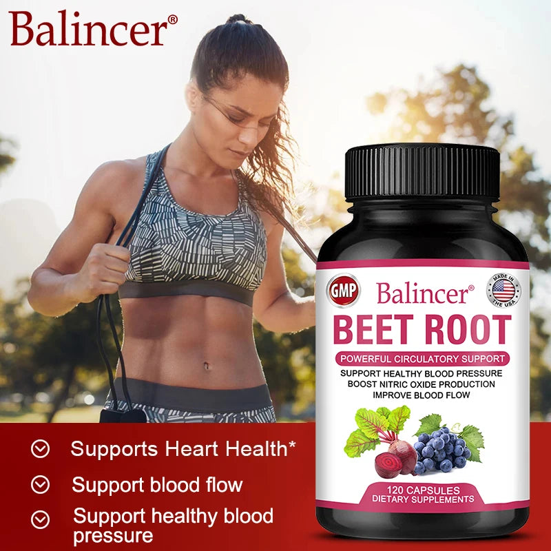 Beetroot Capsules Organic Beetroot Powder Extract + Black Pepper Nitric Oxide Production Blood Circulation Blood Pressure Health - TrendForce25