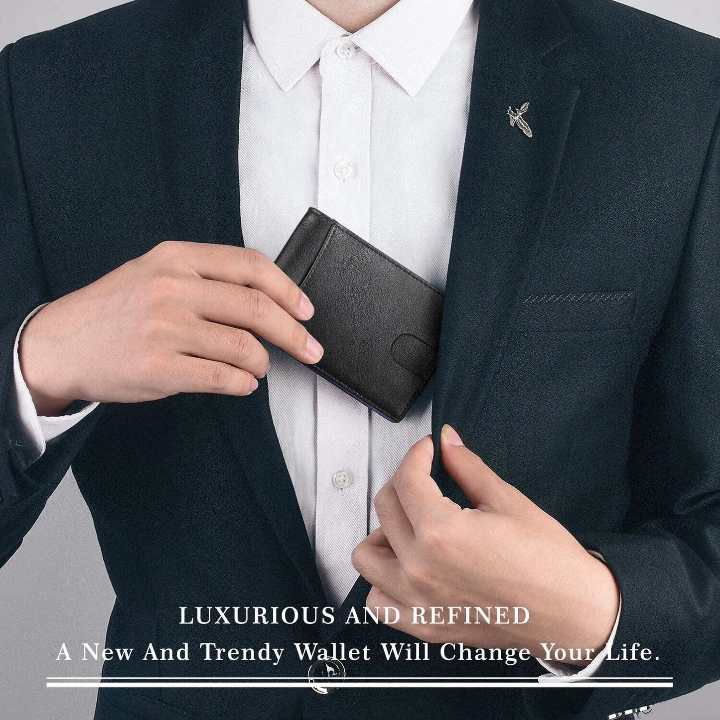 Men's Slim RFID Blocking Bifold Walle With Money Clip Credit Card Holders Minimalist Front Pocket Wallet With ID Window - TrendForce25
