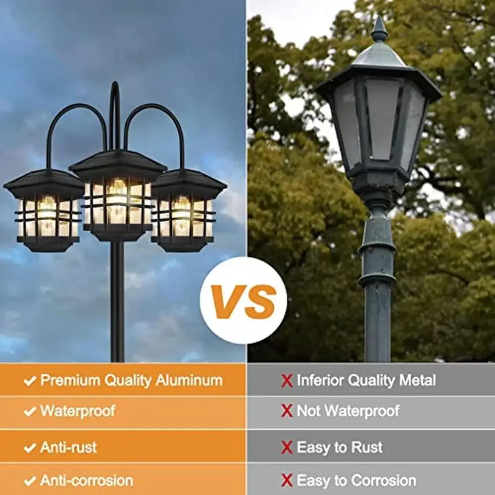 3-Head Solar Street Light Aluminum Waterproof Outdoor Lamp Post Energy-Efficient Garden Lighting Automatic Dusk to Dawn Black