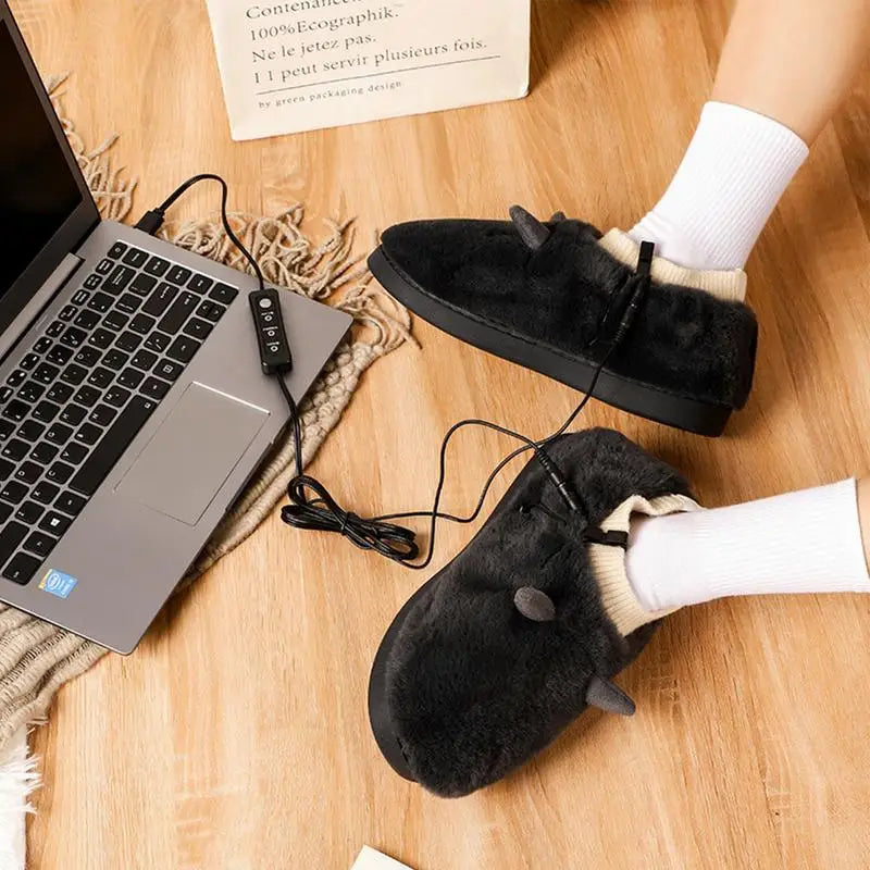 USB Foot Warming Slippers Electric Plush Heated Shoes Pad Charging Treasure Heating Winter Foot Warmer for Men and Women