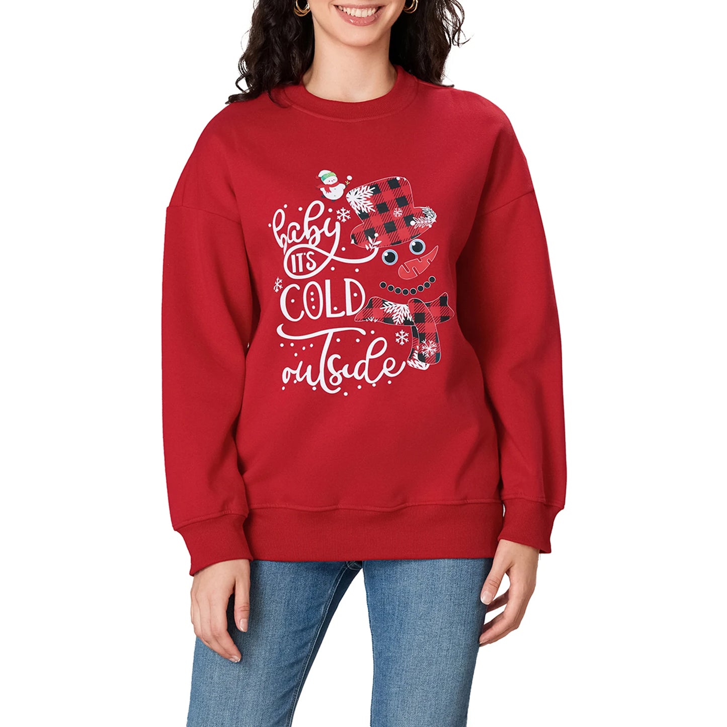 Women s Christmas Sweaters Adorable Reindeer Print Round Neck Knit Pullovers Festive Winter Holiday Tops Oversized Cozy Jumpers