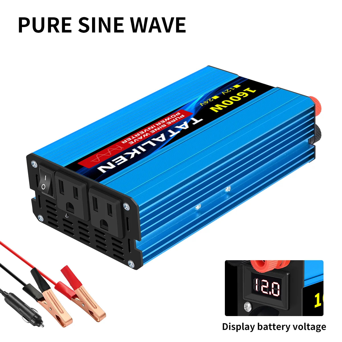 US Socket 12V To AC 110V 60HZ Pure Sine Wave Inverter Car Power 1600W/2200W/3000W Voltage Portable Converter with LED - TrendForce25
