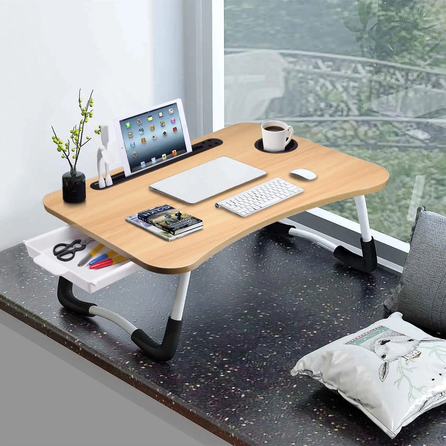 NEW 40x60cm portable folding table laptop table for office and home use with USB light, small fan, cup holder, tablet slot