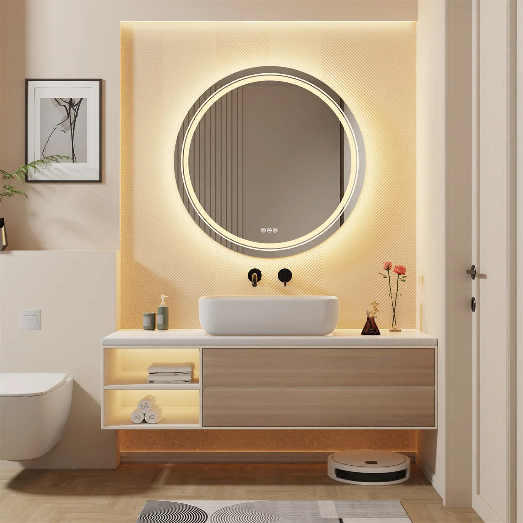 LUVODI Smart Illuminate LED Mirror for Bathroom Round Waterproof Washroom Toliet Wash Basin Bath Shower Fogless Mirror - TrendForce25