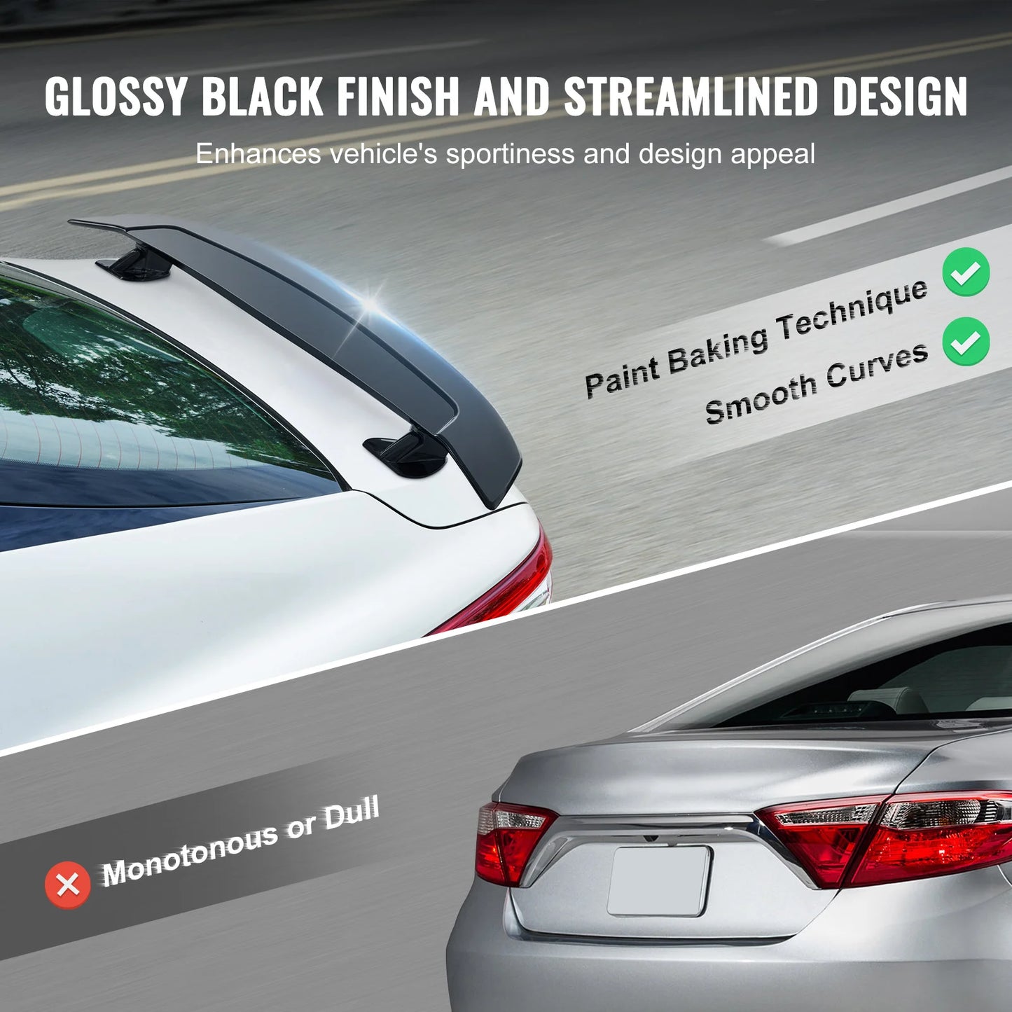 VEVOR GT Wing Car Spoiler 46.3 inch Universal Spoiler Compatible with most Sedans and Coupes High Strength ABS Material Black