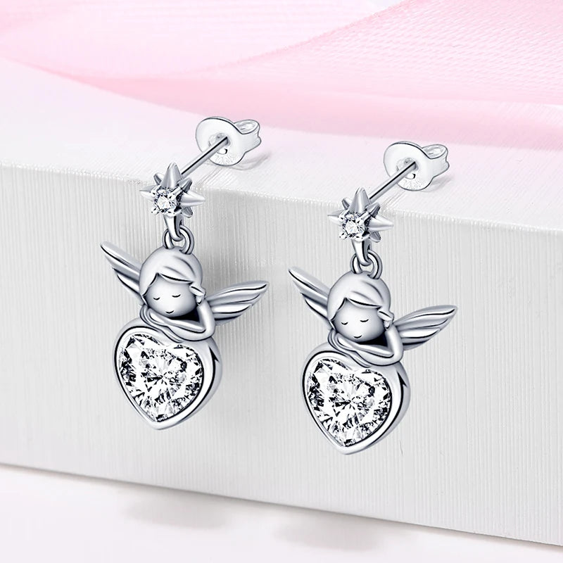 CYCUFF 925 Sterling Silver Angel Inlaid Zircon Earrings Drop Earrings Charm Jewelry Party Fashion Fine DIY Gift Making For Women