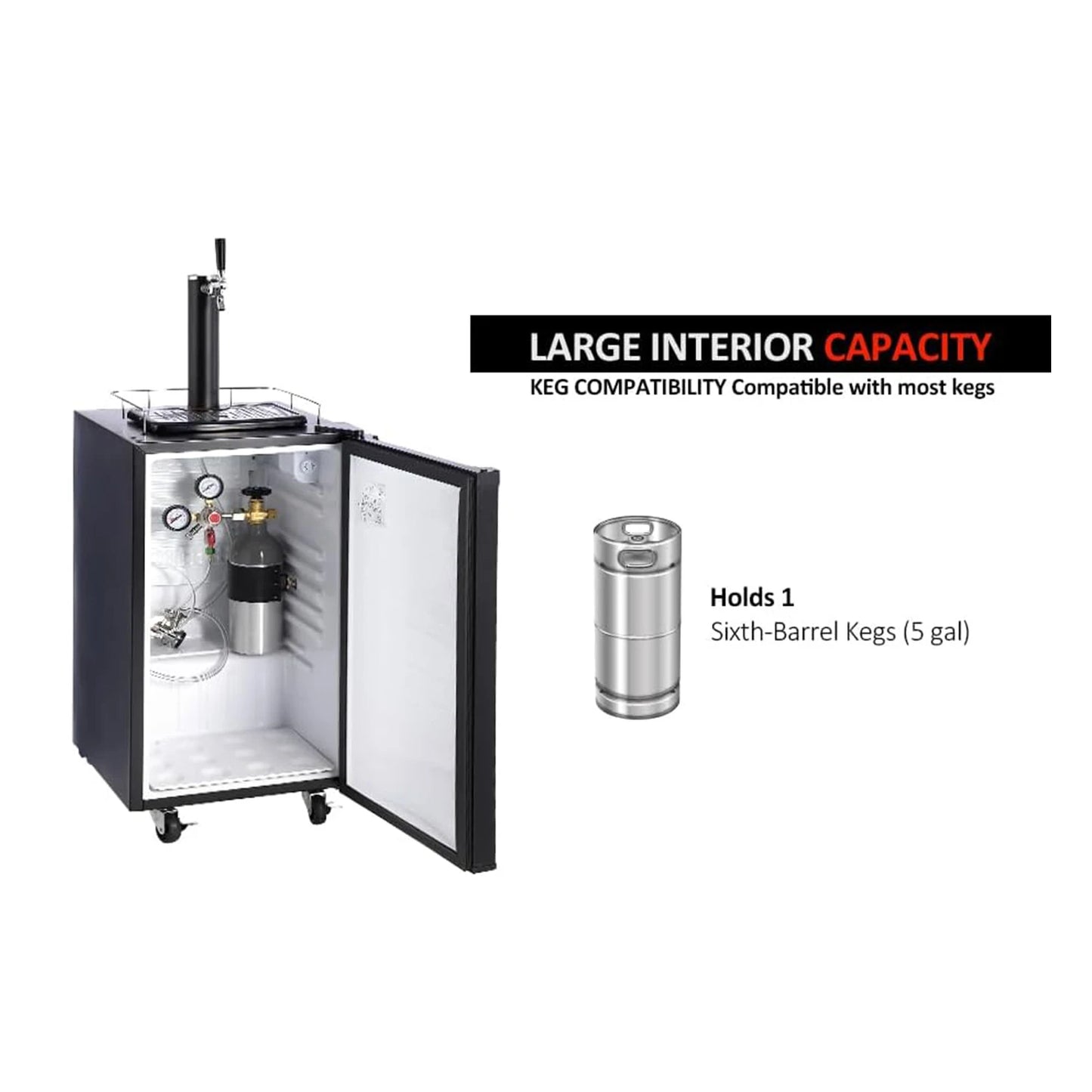 Beer Kegerator One-key Barrel Beer Cooler Full-size Barrel Cooler with Shelves Stainless Steel Drip Tray and Rail Beer Kegerator