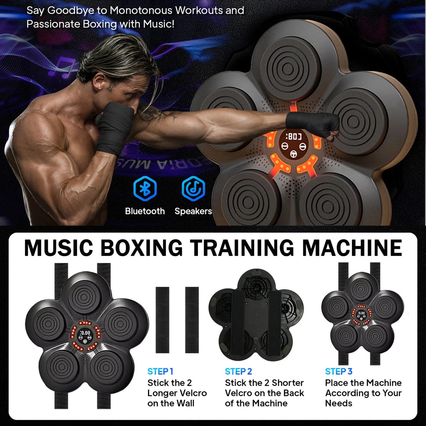 Smart Music Boxing Trainer Wall-Mounted Punching Machine 9-Speed Modes n Professional Boxing Gloves Wall Target Adult Children - TrendForce25