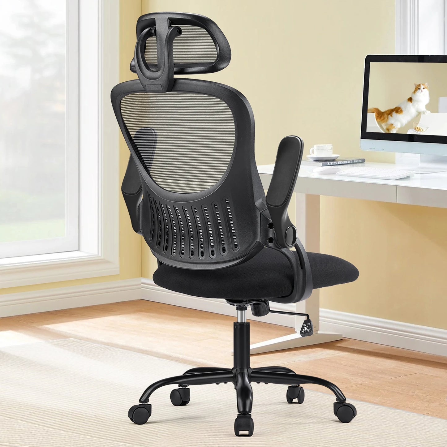 JHK Mesh Ergonomic Office Computer Desk Chair Flip-up Arms Adjustable Headrests Comfortable Lumbar Support For Home Office - TrendForce25