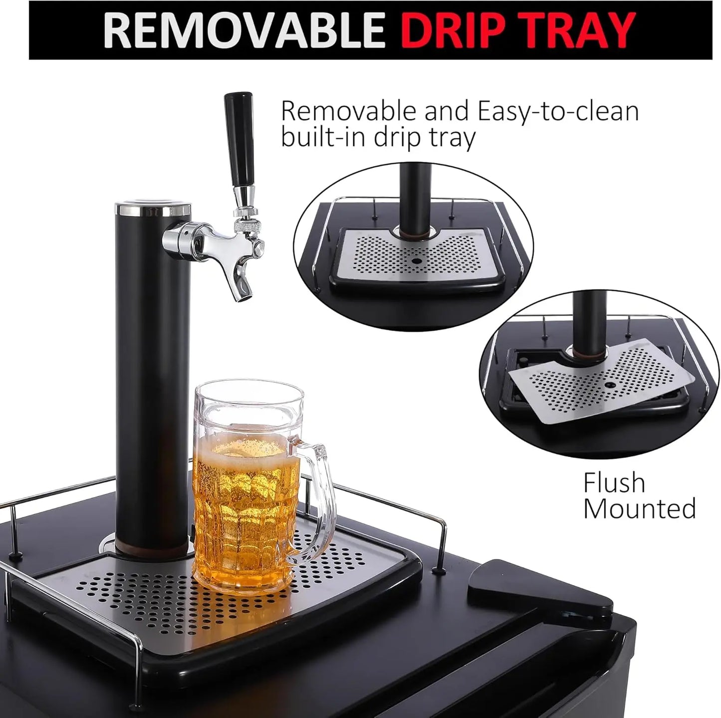 Beer Kegerator One-key Barrel Beer Cooler Full-size Barrel Cooler with Shelves Stainless Steel Drip Tray and Rail Beer Kegerator