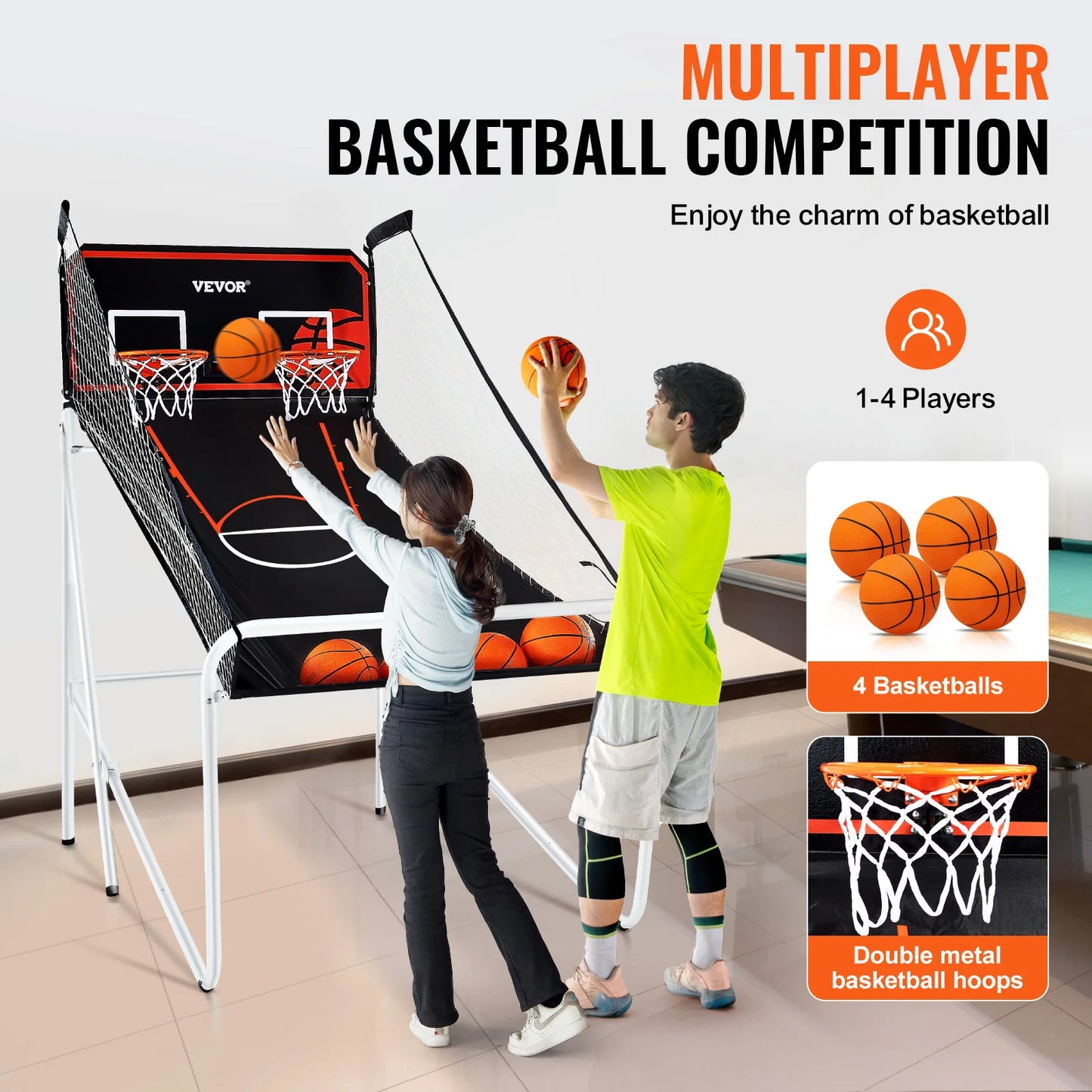 VEVOR Foldable Basketball Arcade Game 2 Player Indoor Basketball Game Home Dual Shot Sport w/ 4 Balls 8 Game Modes for Kid Adult
