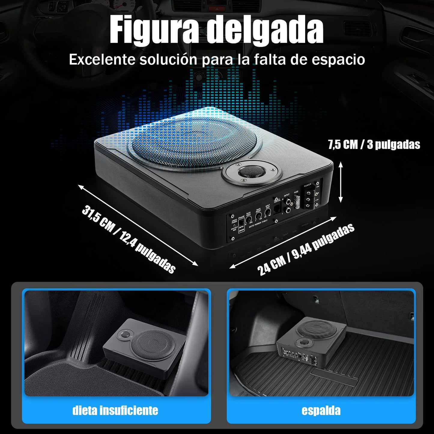 Sub Bass Speaker Car or Truck Audio Slim Kit Under-Seat Powered Subwoofer 8Inch 600W - TrendForce25