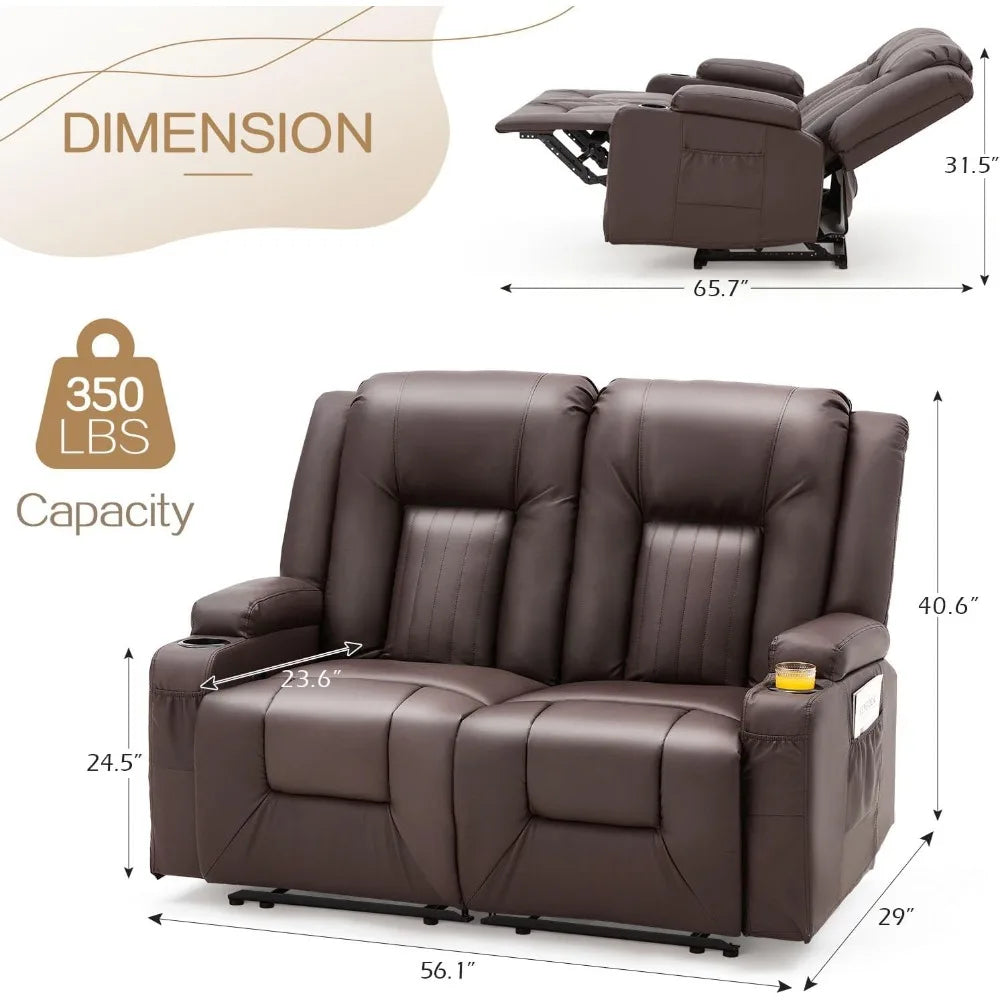 Loveseat Recliner with Cup Holders&Side Pockets, Modern Manual RV Couch Sofa Wall Hugger Recliner Faux Leather Double Recliner H - TrendForce25