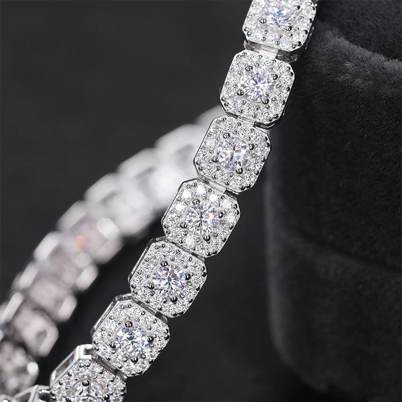 Iced Out Moissanite Halo Tennis Bracelet for Women Men S925 Sterling Silver 18k Gold Plated Jewelry with GRA Bracelets Gifts - TrendForce25