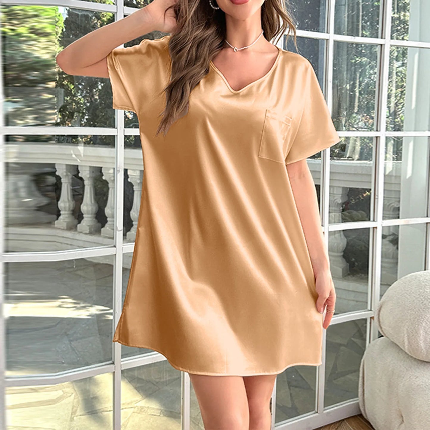 Women'S Ice Silk T Shirt Nightdress Thin Home Pajamas Plus-Size Long Sleepshirts Christmas Nightgown Nightwears For Ladies