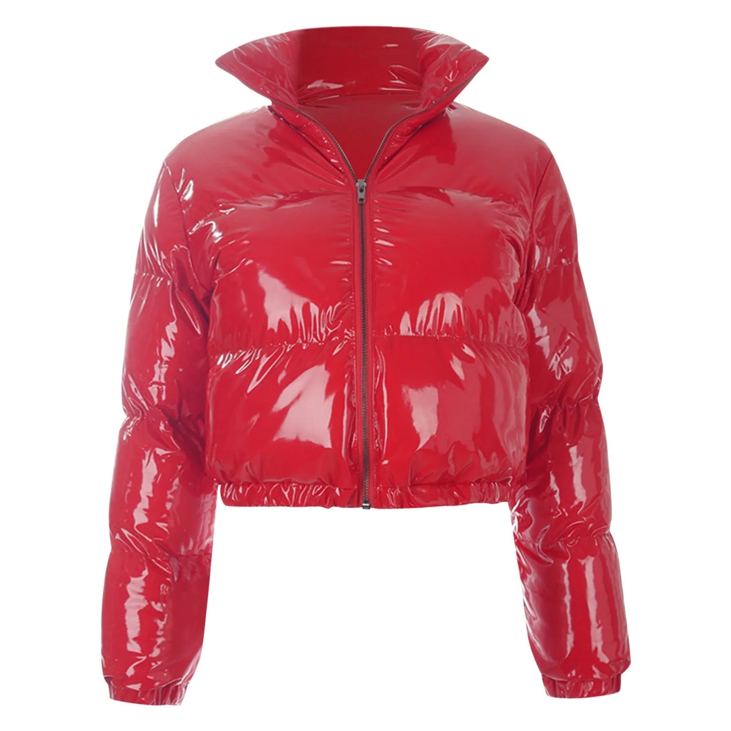 Shiny Leather Jacket Women Down Coat Autumn Winter Keep Warm Stand Collar Streetwear Y2k Bomber Jackets Red Black Wadded Jacket