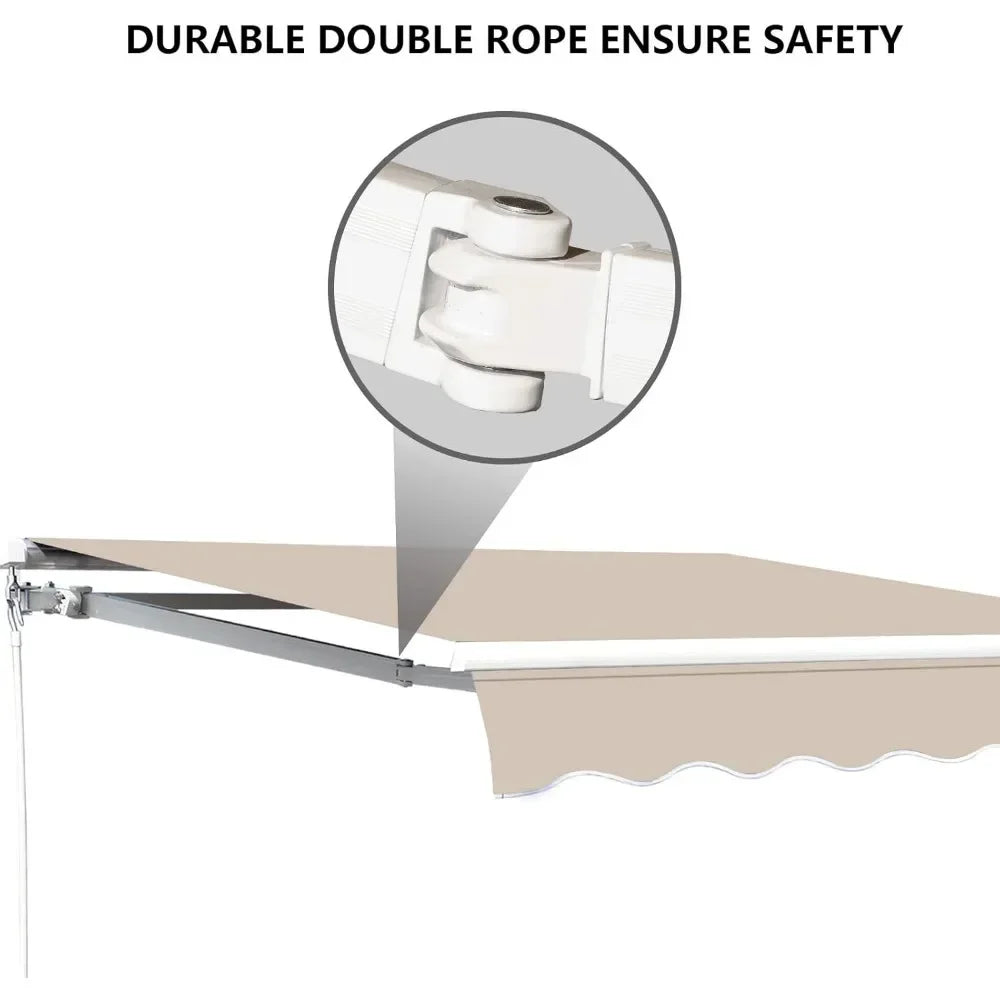 13.1'x8.2' Patio Awning, Retractable Awning with Crank Handle and Waterproof Polyester