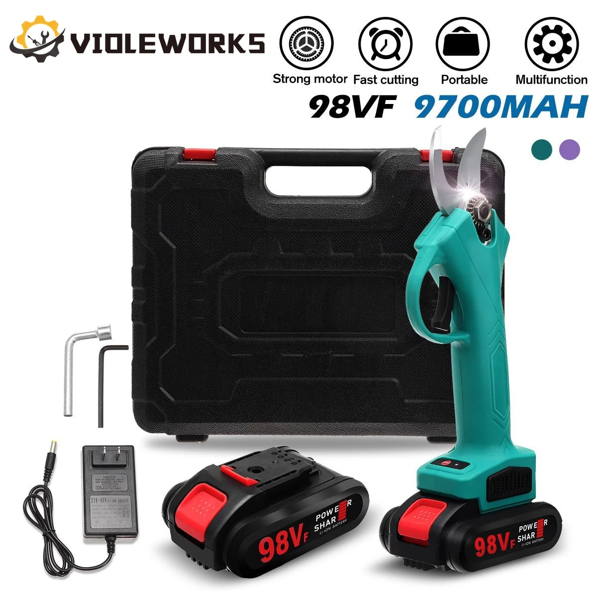 VIOLEWORKS 30mm Cordless Electric Pruning Shears Garden Fruit Tree Bonsai Cordless Electric Garden Scissors Handheld Garden Tool