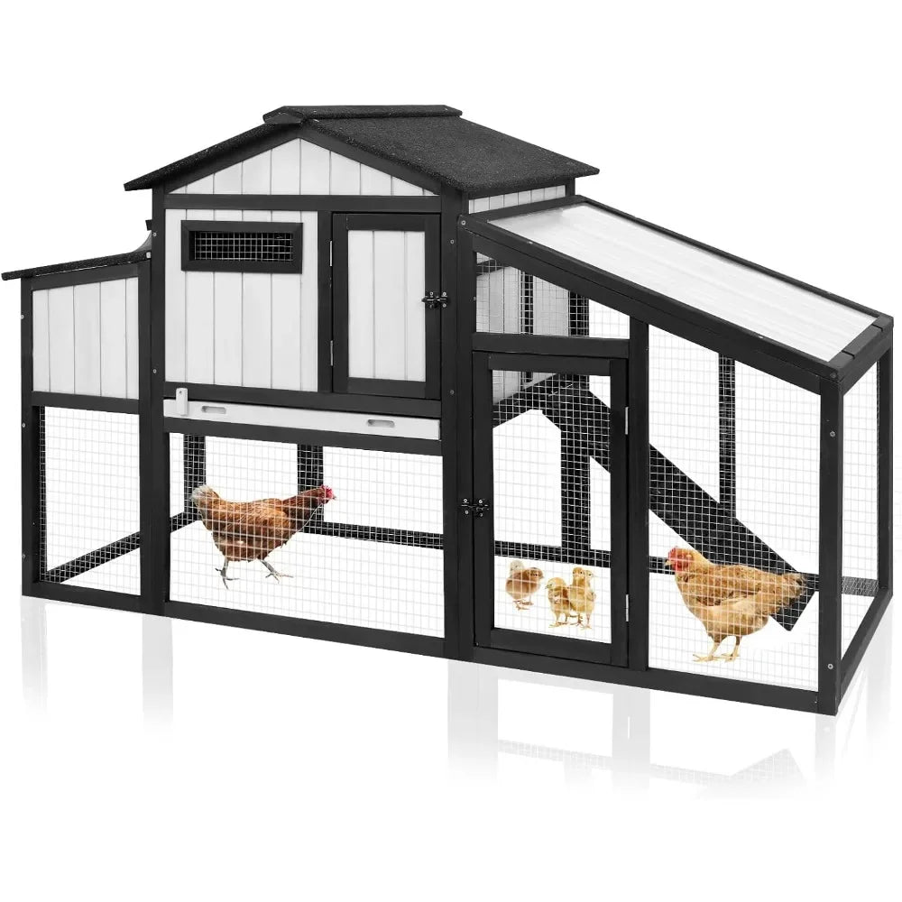 65.3" Long Chicken Coop and Hen House for 1-2 Chickens, Comes with Nesting Boxes, Trays, Perches, Combinable, Black - TrendForce25