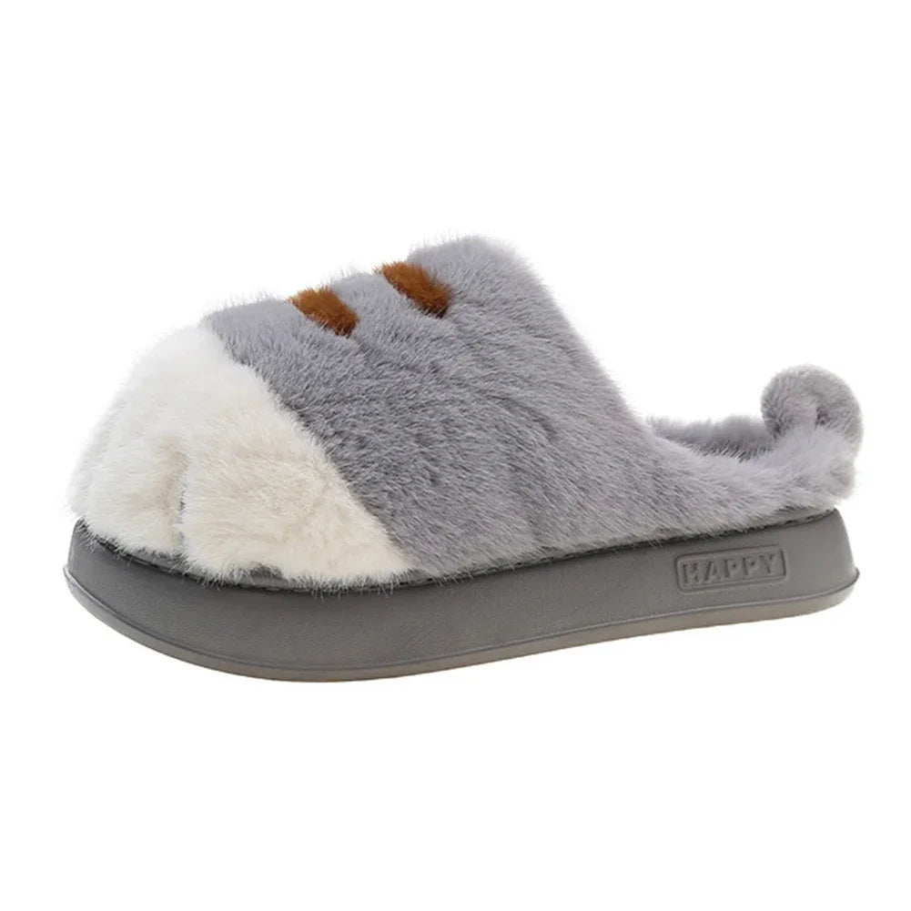 3D Cat Paw Plush Slippers Slip-on House Shoes Comfortable Furry Paw Couple Slippers Winter Soft Warm Slippers for Indoor Bedroom