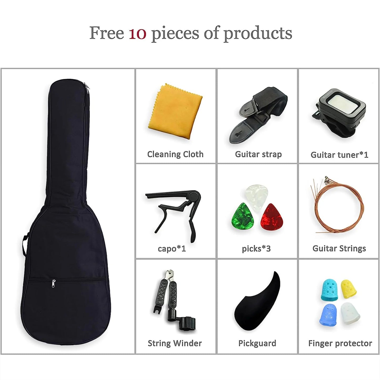 38 Inch Acoustic Guitar Set for Beginners Adults with Capo Picks Bag 6 Steel Strings Travel Guitar for Teens Guitar Accessories
