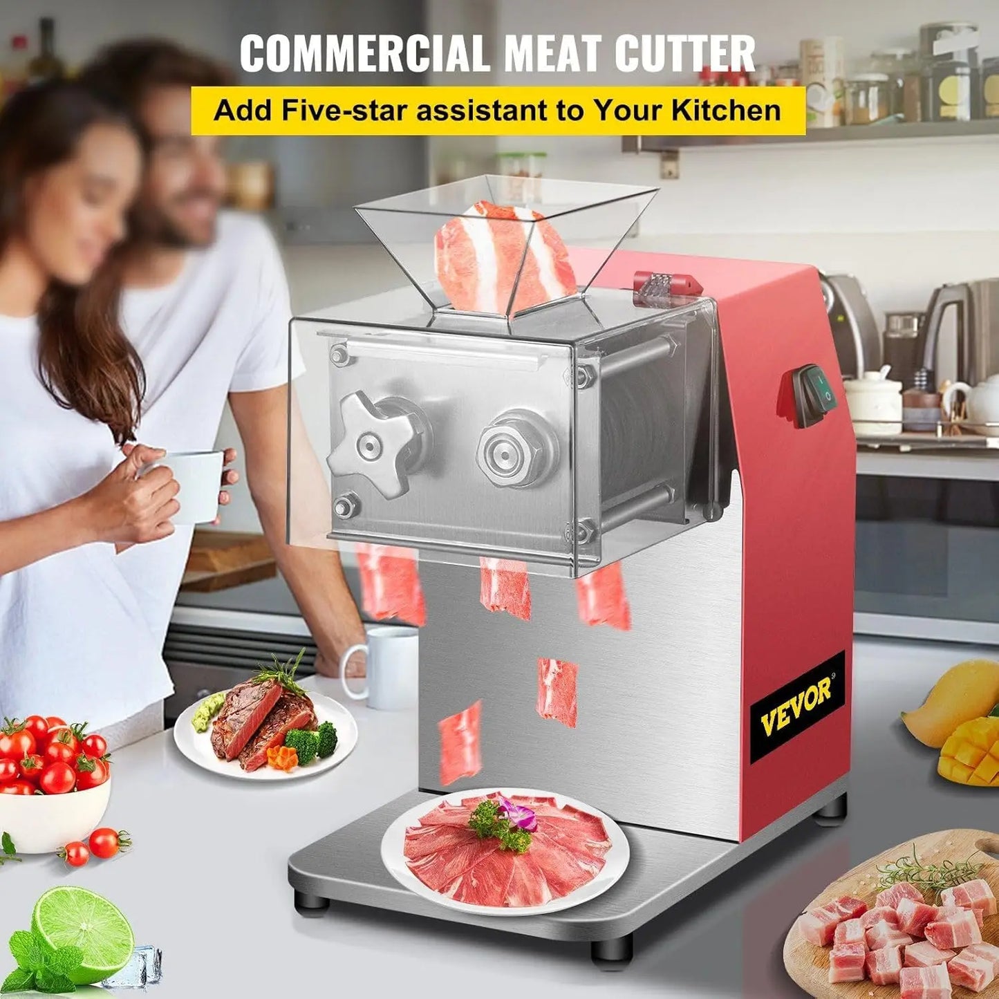 Commercial Meat Cutting Machine, 551 Lbs/H 850W Meat Shredding Machine, 3.5mm Blade Electric Meat Cutter, Red - TrendForce25